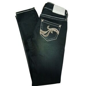 NWOT Hydraulic Addison Super Skinny Dark Jeans 5/6 Thick Stitch, Embroider #151C